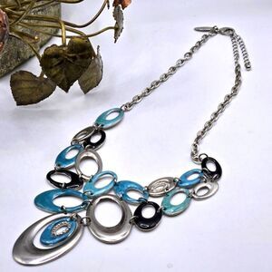 "5/$25" NY&CO Silvertone Turquoise Enamel Circle Bib Statement Necklace